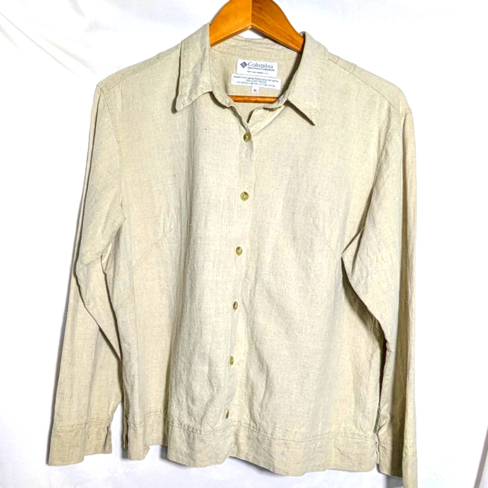 Women's Columbia Beige Linen Cotton Blend Shacket, Casual, Summer, XL